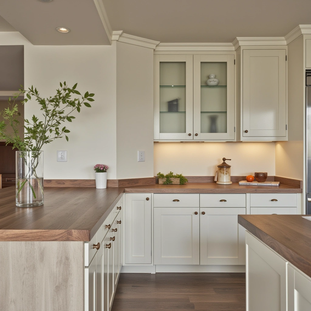 8. White Cabinets with Natural Wood Countertops