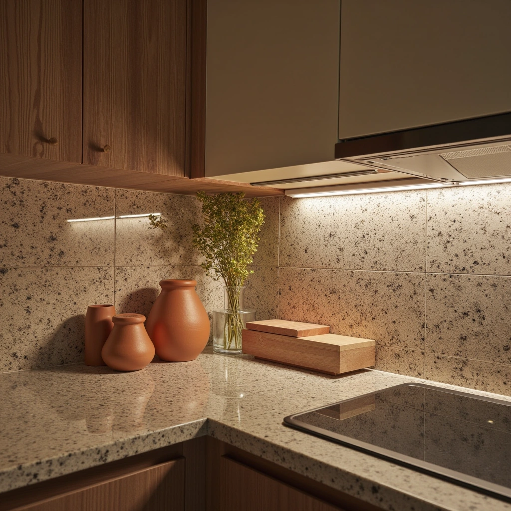 8. Warm Granite Countertops with Earthy Accents