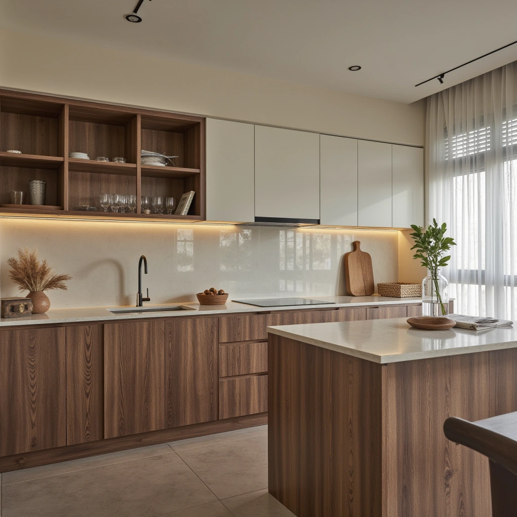 4. White Cabinets with Warm Wood Accents